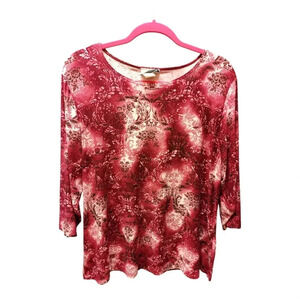 Fashion Bug Size 18/20 Blouse Maroon Floral 3/4 Sleeve